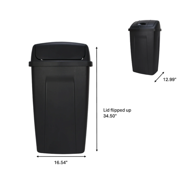 Mainstays 13 Gallon Kitchen Trash Can Plastic Garbage Bin Swing Top Lid Black