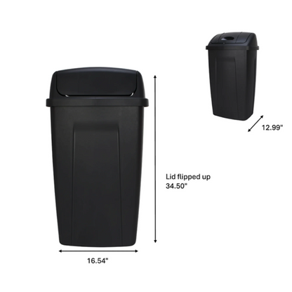 Mainstays 13 Gallon Kitchen Trash Can Plastic Garbage Bin Swing Top Lid Black