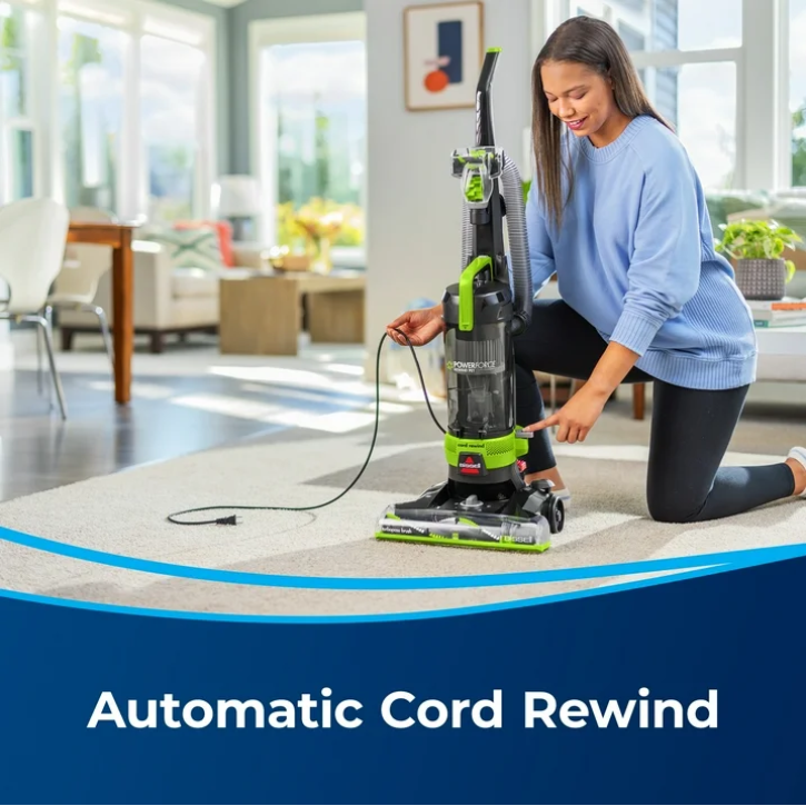 BISSELL PowerForce Helix Turbo Rewind Pet Upright Vacuum Cleaner 3333 Automatic Cord Rewind Pet Hair Vacuum Black Green