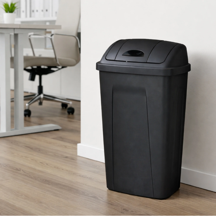 Mainstays 13 Gallon Kitchen Trash Can Plastic Garbage Bin Swing Top Lid Black