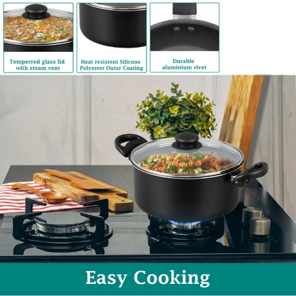 Mainstays 7 Piece Nonstick Cookware Set Aluminum Pots and Pans Black Kitchen Set