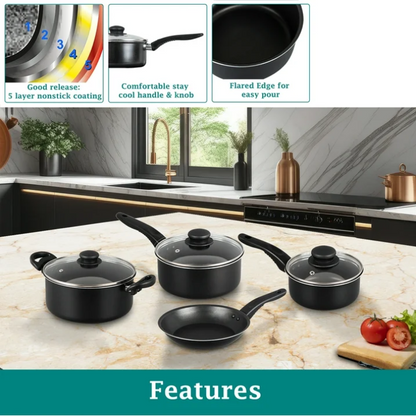 Mainstays 7 Piece Nonstick Cookware Set Aluminum Pots and Pans Black Kitchen Set