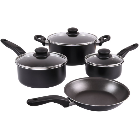 Mainstays 7 Piece Nonstick Cookware Set Aluminum Pots and Pans Black Kitchen Set
