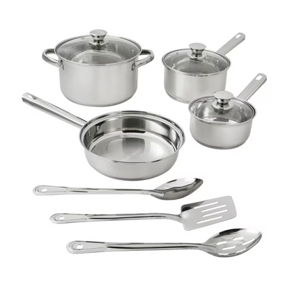 Mainstays 10 Piece Stainless Steel Cookware Set Pots and Pans Kitchen Cooking Set