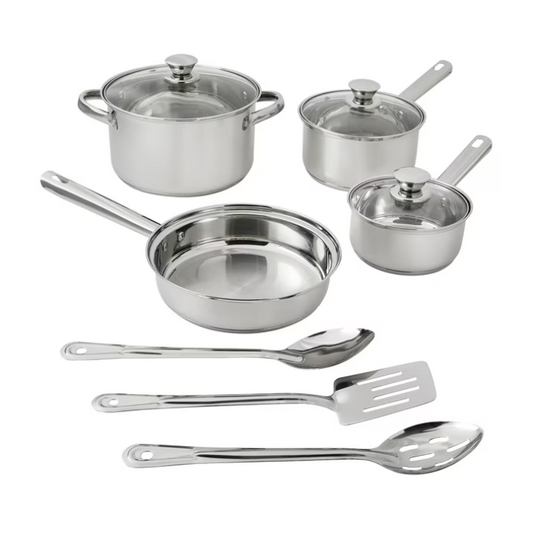 Mainstays 10 Piece Stainless Steel Cookware Set Pots and Pans Kitchen Cooking Set