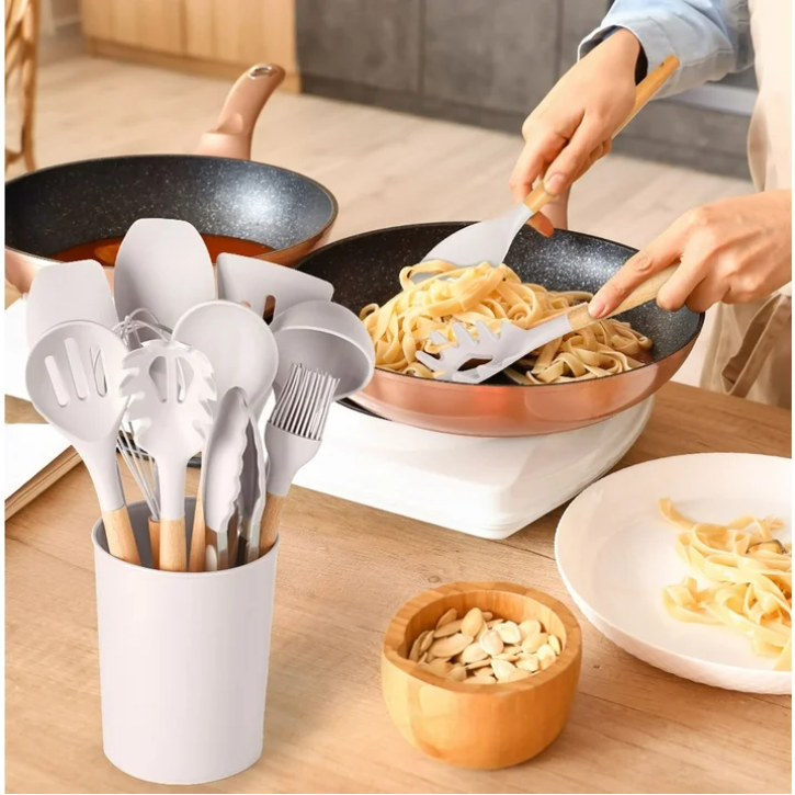 Mainstays Silicone & Bamboo Cooking Utensil Set, 14 Pieces