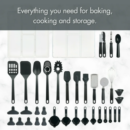 Mainstays 36 Piece Kitchen Gadget Set with Kitchen Cooking Utensils, and Drawer Organizer, Black