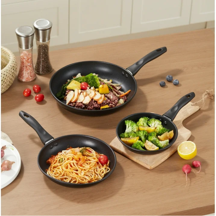 Mainstays 3 Piece Nonstick Skillet Set Aluminum Frying Pans Black Kitchen Cookware