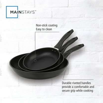 Mainstays 3 Piece Nonstick Skillet Set Aluminum Frying Pans Black Kitchen Cookware