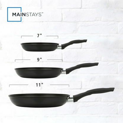 Mainstays 3 Piece Nonstick Skillet Set Aluminum Frying Pans Black Kitchen Cookware