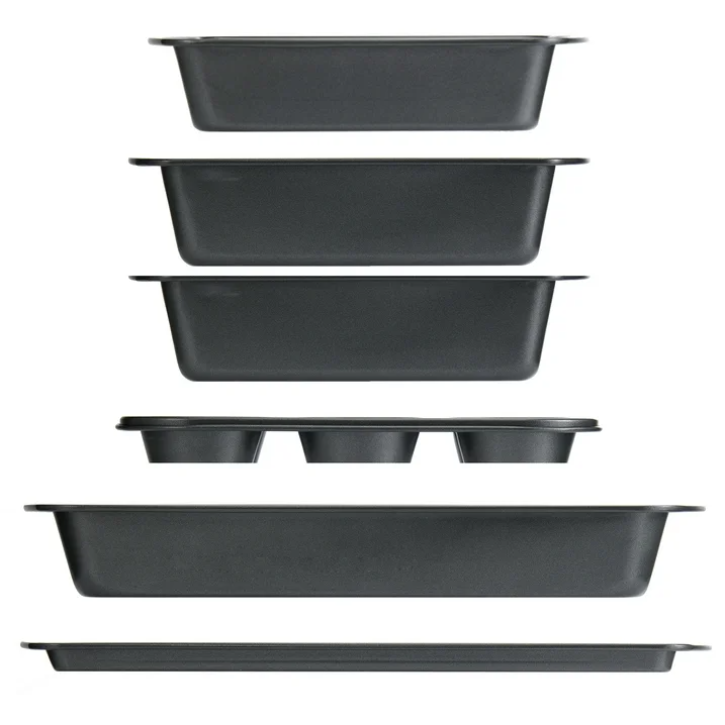 Mainstays 6 Piece Nonstick Bakeware Set Carbon Steel Baking Pans Muffin Cake Cookie Loaf Gray