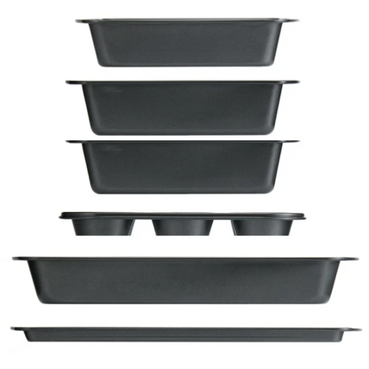 Mainstays 6 Piece Nonstick Bakeware Set Carbon Steel Baking Pans Muffin Cake Cookie Loaf Gray