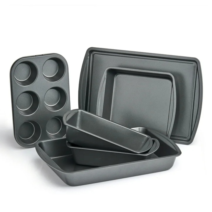 Mainstays 6 Piece Nonstick Bakeware Set Carbon Steel Baking Pans Muffin Cake Cookie Loaf Gray