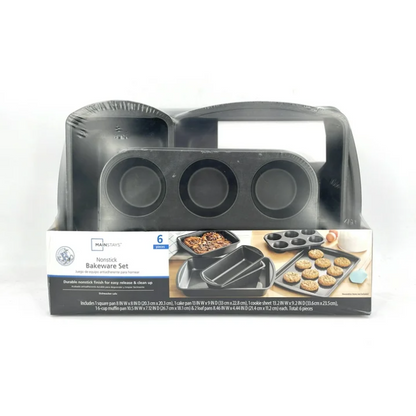 Mainstays 6 Piece Nonstick Bakeware Set Carbon Steel Baking Pans Muffin Cake Cookie Loaf Gray