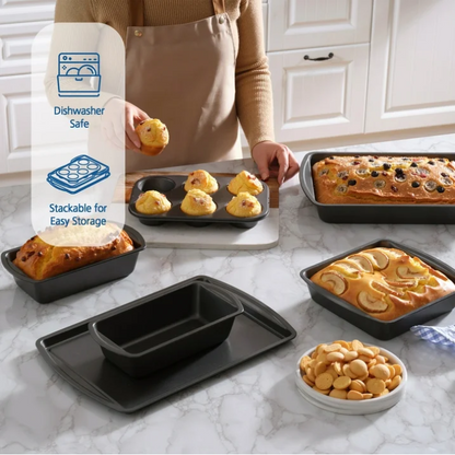 Mainstays 6 Piece Nonstick Bakeware Set Carbon Steel Baking Pans Muffin Cake Cookie Loaf Gray