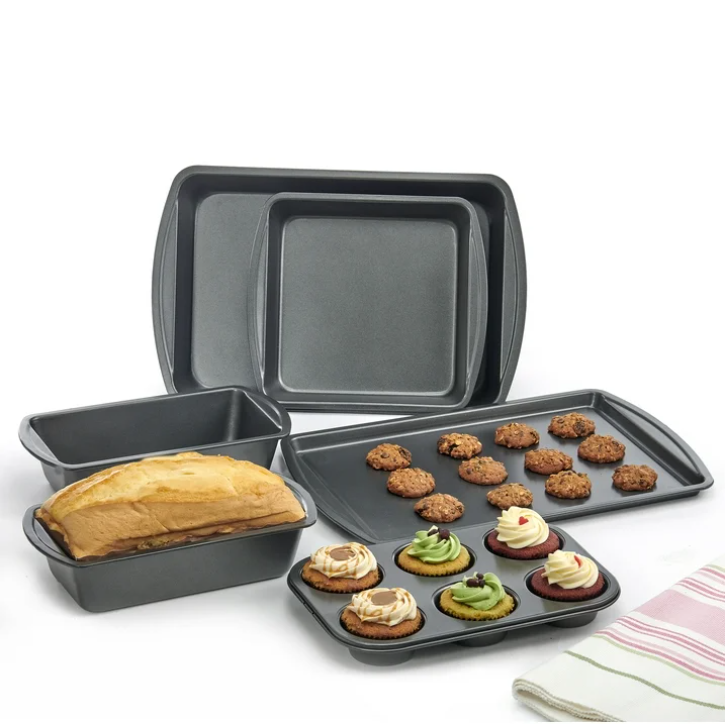 Mainstays 6 Piece Nonstick Bakeware Set Carbon Steel Baking Pans Muffin Cake Cookie Loaf Gray