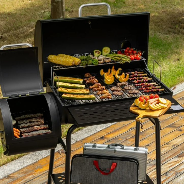 Royal Gourmet 30" Barrel Charcoal Grill with Offset Smoker CC1830F Outdoor BBQ Backyard Grill Black
