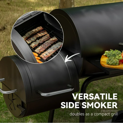 Royal Gourmet 30" Barrel Charcoal Grill with Offset Smoker CC1830F Outdoor BBQ Backyard Grill Black