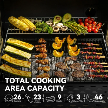 Royal Gourmet 30" Barrel Charcoal Grill with Offset Smoker CC1830F Outdoor BBQ Backyard Grill Black