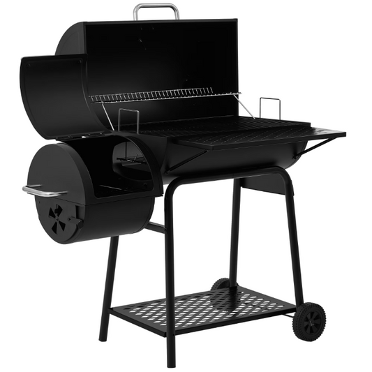 Royal Gourmet 30" Barrel Charcoal Grill with Offset Smoker CC1830F Outdoor BBQ Backyard Grill Black