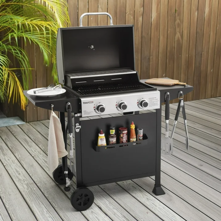 Royal Gourmet 3 Burner Propane Gas Grill GH3001H 30000 BTU BBQ Grill with Side Shelves Spice Rack Outdoor