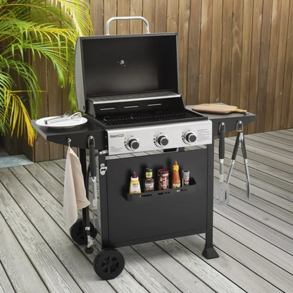 Royal Gourmet 3 Burner Propane Gas Grill GH3001H 30000 BTU BBQ Grill with Side Shelves Spice Rack Outdoor