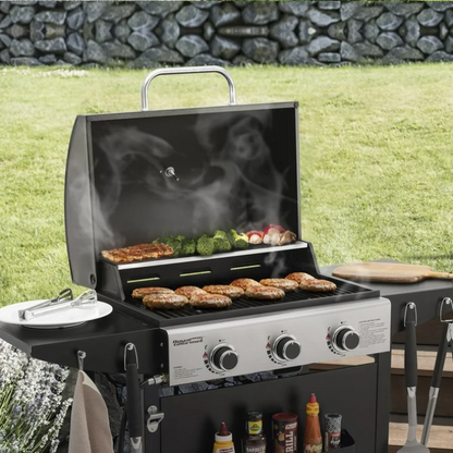 Royal Gourmet 3 Burner Propane Gas Grill GH3001H 30000 BTU BBQ Grill with Side Shelves Spice Rack Outdoor