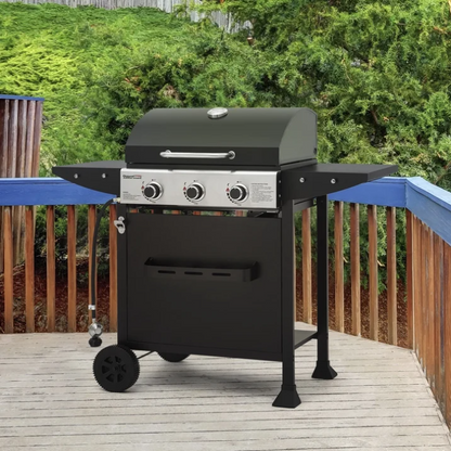 Royal Gourmet 3 Burner Propane Gas Grill GH3001H 30000 BTU BBQ Grill with Side Shelves Spice Rack Outdoor