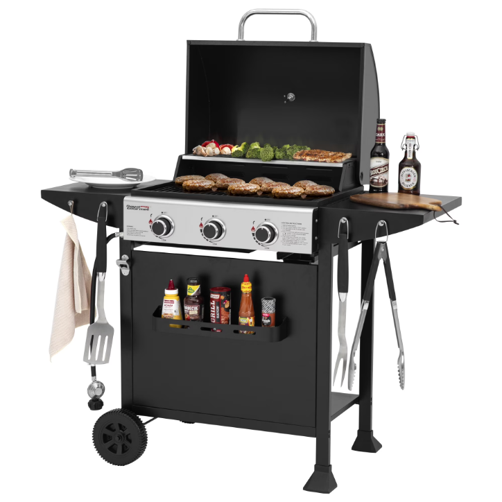 Royal Gourmet 3 Burner Propane Gas Grill GH3001H 30000 BTU BBQ Grill with Side Shelves Spice Rack Outdoor