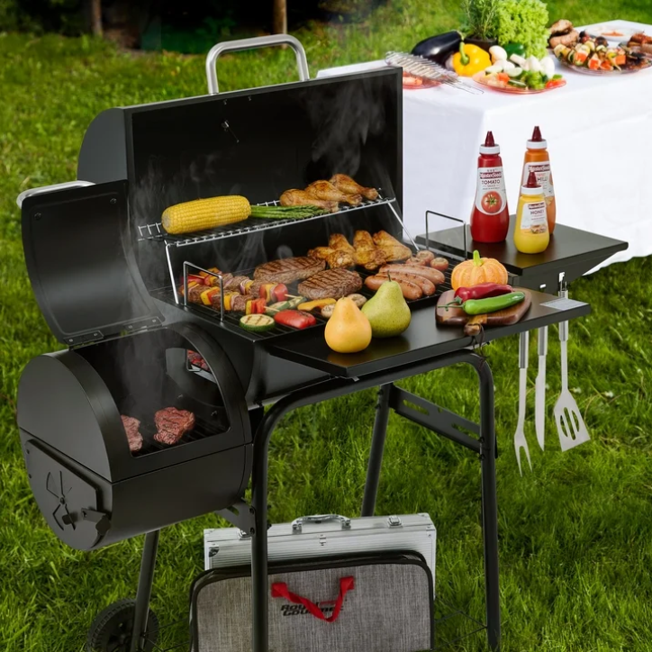 Royal Gourmet CC1624S Barrel Charcoal Grill with Offset Smoker 552 Sq In Outdoor BBQ Backyard Grill Black