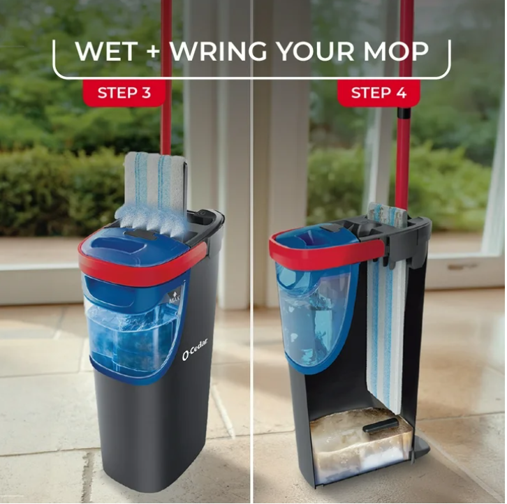 O-Cedar H2prO Flat Mop System Dual Tank Microfiber Floor Mop with Hands-Free Wringer for Hardwood Tile Laminate