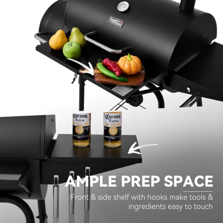 Royal Gourmet CC1624S Barrel Charcoal Grill with Offset Smoker 552 Sq In Outdoor BBQ Backyard Grill Black