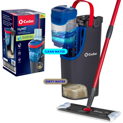 O-Cedar H2prO Flat Mop System Dual Tank Microfiber Floor Mop with Hands-Free Wringer for Hardwood Tile Laminate