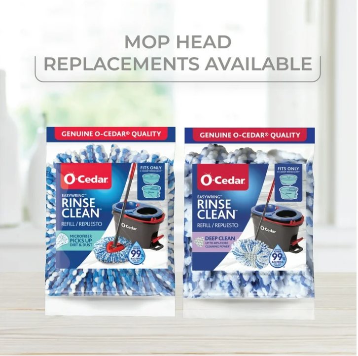 O-Cedar RinseClean Spin Mop and Bucket System 2 Tank Microfiber Mop Hands Free Floor Cleaning System