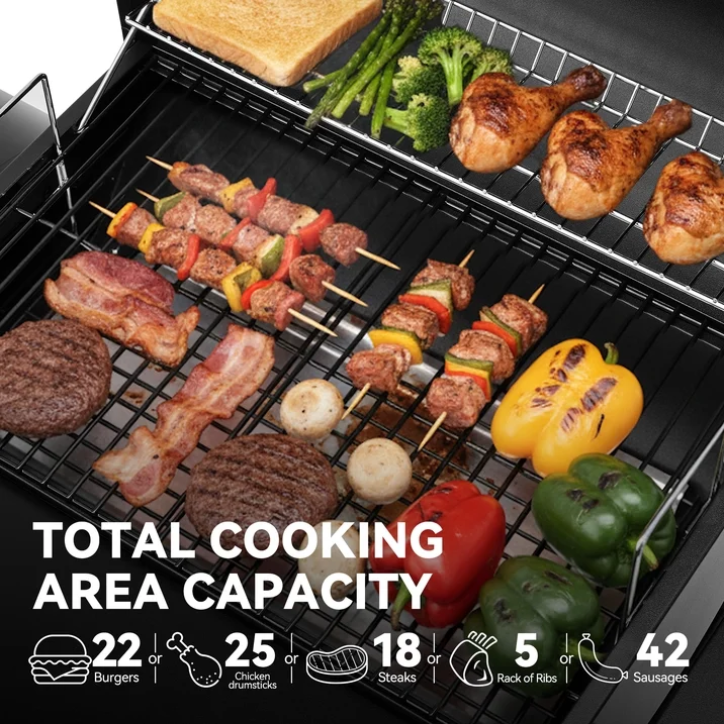 Royal Gourmet CC1624S Barrel Charcoal Grill with Offset Smoker 552 Sq In Outdoor BBQ Backyard Grill Black