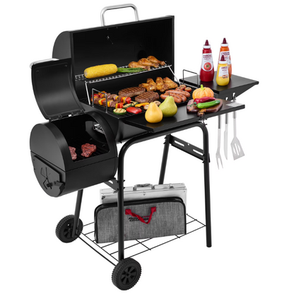 Royal Gourmet CC1624S Barrel Charcoal Grill with Offset Smoker 552 Sq In Outdoor BBQ Backyard Grill Black