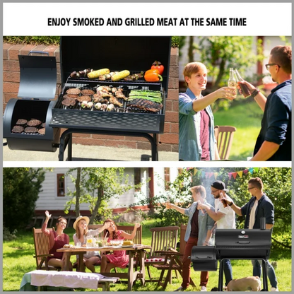 Royal Gourmet CC1830FC 28" Charcoal Grill Offset Smoker with Cover 855 Sq In Outdoor BBQ Grill Black