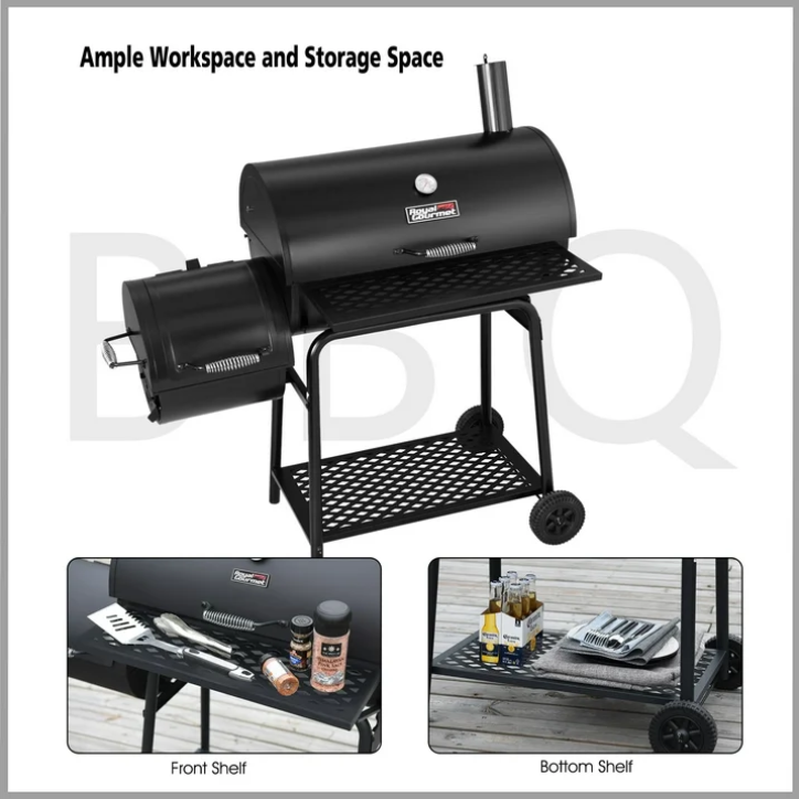 Royal Gourmet CC1830FC 28" Charcoal Grill Offset Smoker with Cover 855 Sq In Outdoor BBQ Grill Black