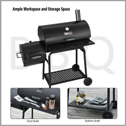 Royal Gourmet CC1830FC 28" Charcoal Grill Offset Smoker with Cover 855 Sq In Outdoor BBQ Grill Black
