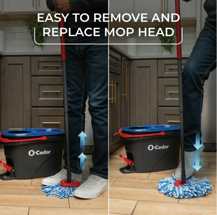 O-Cedar RinseClean Spin Mop and Bucket System 2 Tank Microfiber Mop Hands Free Floor Cleaning System