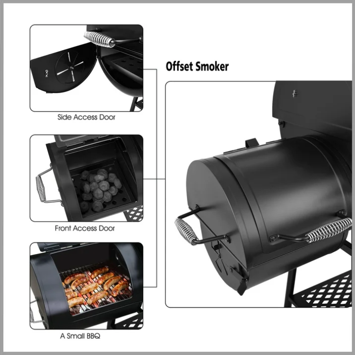 Royal Gourmet CC1830FC 28" Charcoal Grill Offset Smoker with Cover 855 Sq In Outdoor BBQ Grill Black