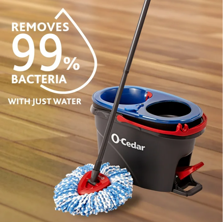 O-Cedar RinseClean Spin Mop and Bucket System 2 Tank Microfiber Mop Hands Free Floor Cleaning System