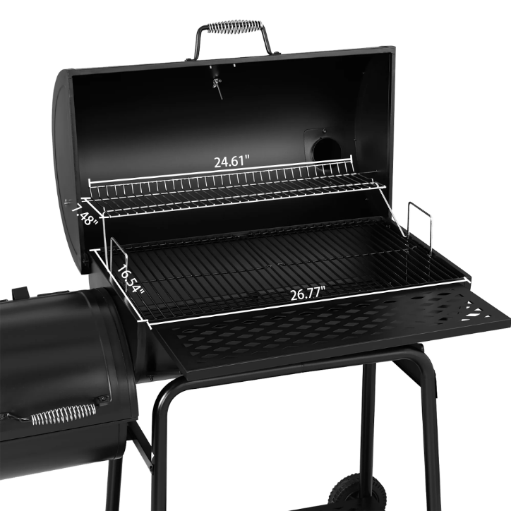 Royal Gourmet CC1830FC 28" Charcoal Grill Offset Smoker with Cover 855 Sq In Outdoor BBQ Grill Black