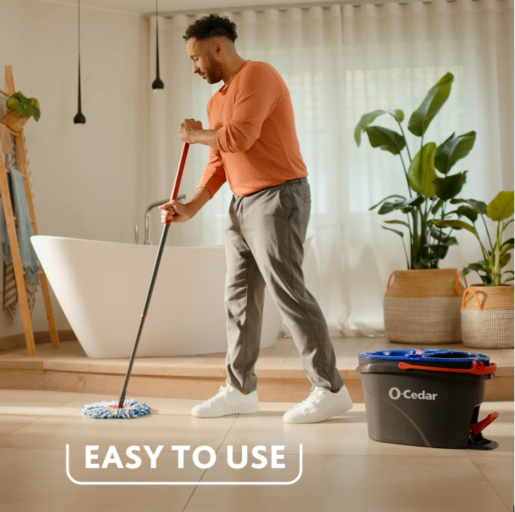 O-Cedar RinseClean Spin Mop and Bucket System 2 Tank Microfiber Mop Hands Free Floor Cleaning System