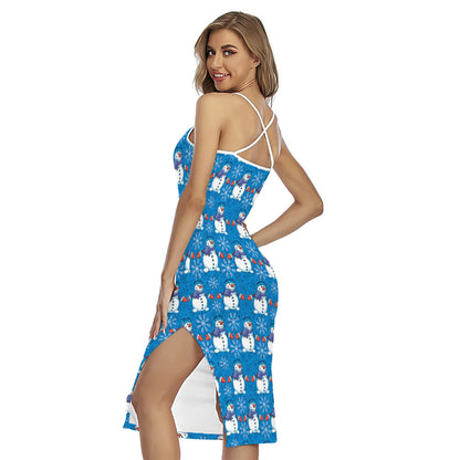 Winter Snowman Pattern Print Cross Back Cami Dress