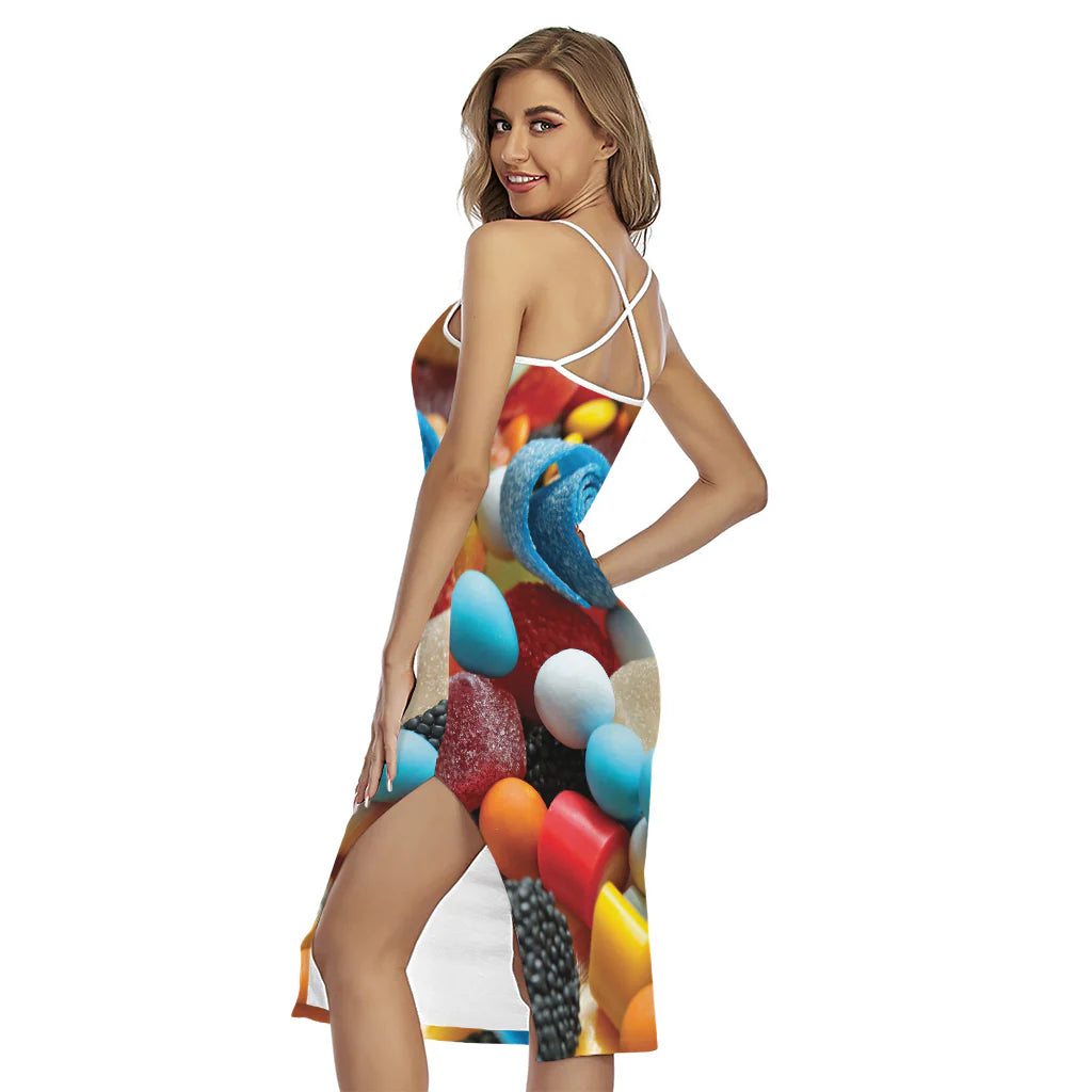 Yummy Gummy Print Cross Back Cami Dress