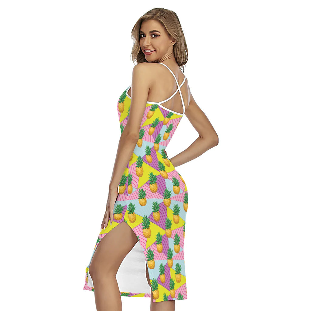 Zigzag Pineapple Pattern Print Cross Back Cami Dress