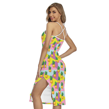 Zigzag Pineapple Pattern Print Cross Back Cami Dress