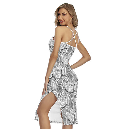 Zentangle Flower Pattern Print Cross Back Cami Dress