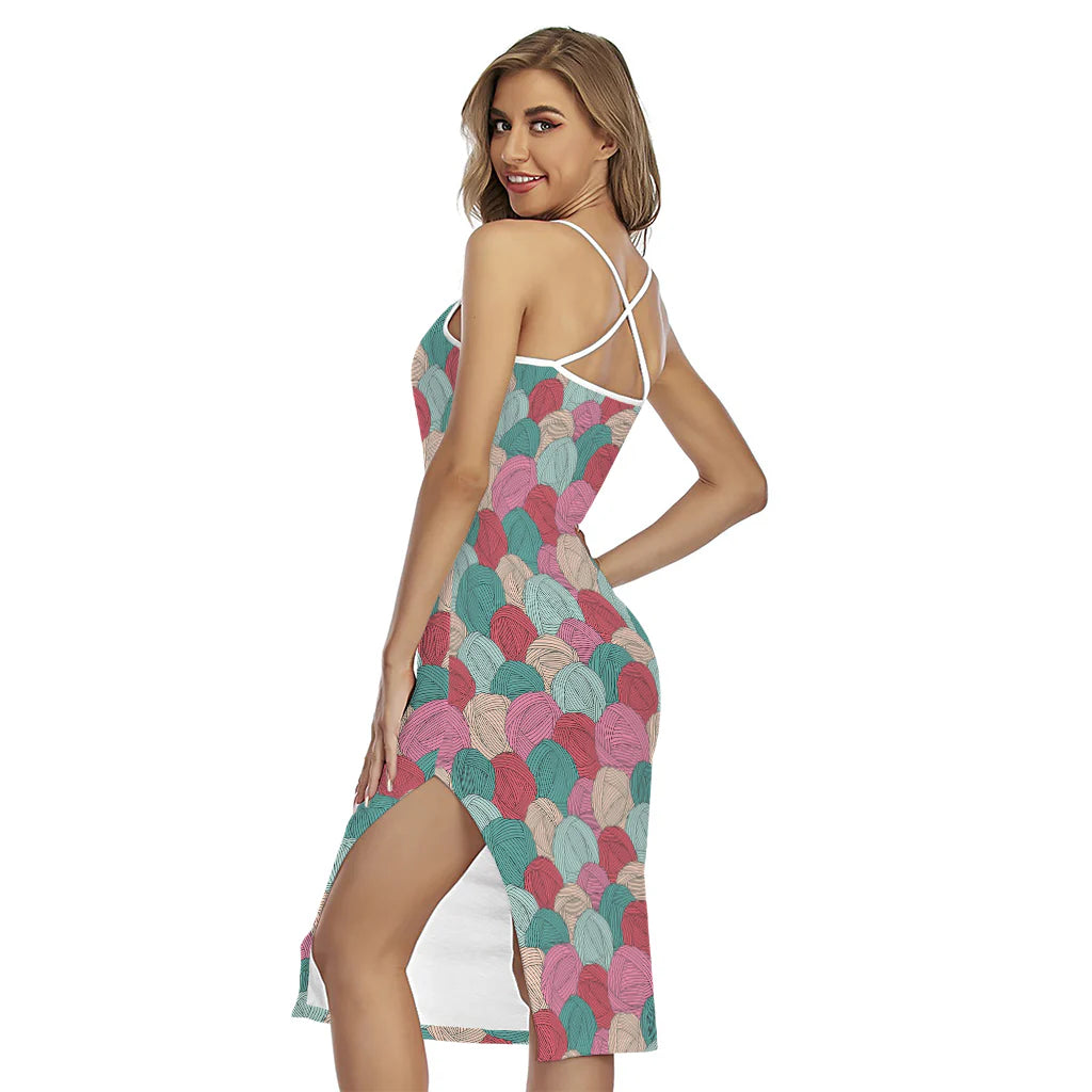 Yarn Balls Pattern Print Cross Back Cami Dress